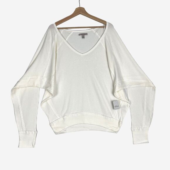 Free People Santa Clara Thermal Top Sz S Alabaster White Oversized Waffle Knit - Picture 2 of 9